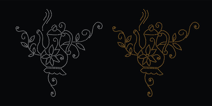 Rhinestone hotfix transfer design. Abstract crystal, beautiful glitter appliqu&eacute; rhinestone motif vector design, Unique modern rhinestone flower vector design.