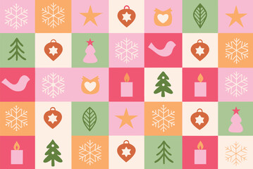 A repeating pattern of workshop inspired Christmas elements