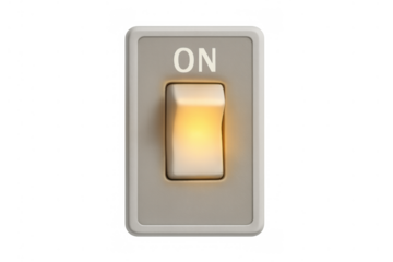 Illuminated on switch showing power activation, toggling electricity, and controlling light on a translucent background