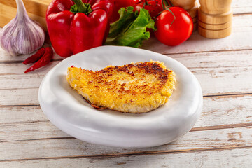 Breaded crispy chicken schnitzel