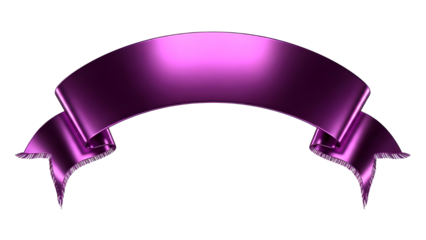 Elegant metallic purple ribbon banner with decorative folds isolated on transparent background