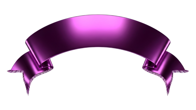 Elegant metallic purple ribbon banner with decorative folds isolated on transparent background