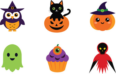 Fototapeta premium Collection Set of Halloween Elements with Pumpkins and Spooky Decorations Vector illustration