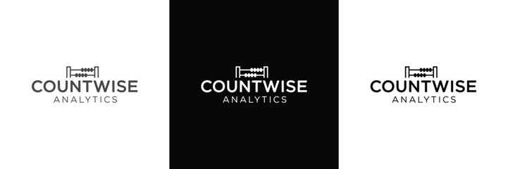 Fototapeta premium Three variations of Countwise Analytics logo in black, showcasing different typography and layout styles for branding purposes.