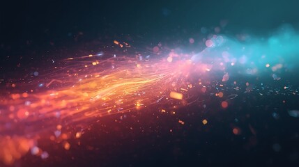 Abstract background with glowing particles and light trails for graphic design use