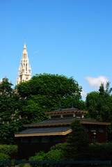  Der Volksgarten und im Hintergrund das Rathaus.
