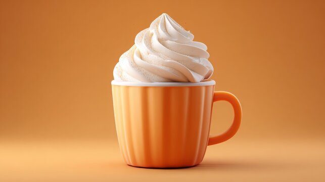 Indulge in creamy whipped topping dusted with cinnamon in a charming orange mug, perfect for a delightful treat or cozy beverage.