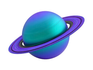 Obraz premium Blue planet with vibrant purple rings, isolated transparent background, digital illustration, futuristic and imaginative, evokes wonder and curiosity, suitable for science fiction or educational