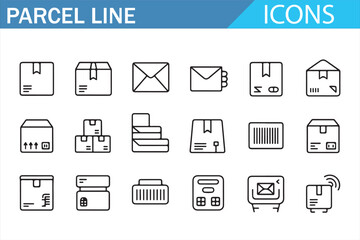Obraz premium Vector set of packaging and parcel line icons for ecommerce and transport