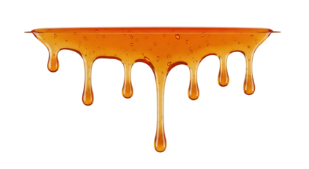 Viscous amber liquid, dripping in strands with small bubbles, cutout, PNG isolated on white or transparent background