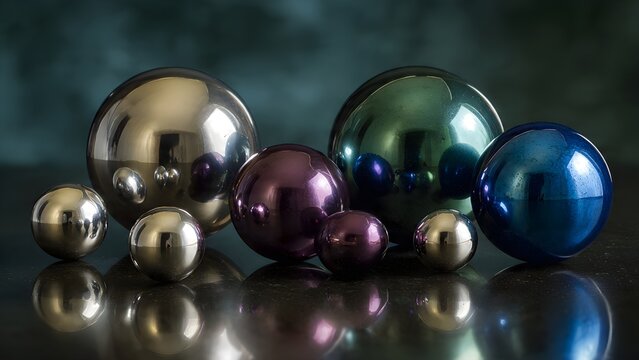 Hypnotic Reflections: Gleaming Metallic Spheres in a Symphony of Color and Light