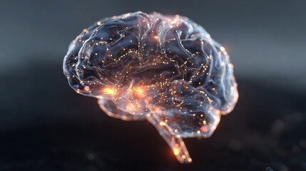 Digital Holographic Brain Glowing With Luminous Connections, Representing AI Intelligence Solving Complex Problems in Real-Time