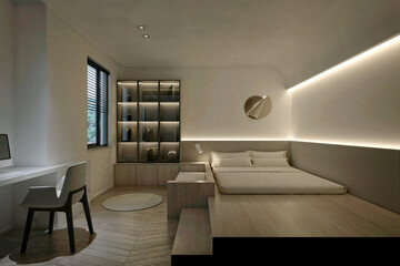 luxury hotel room, 3d render bedroom