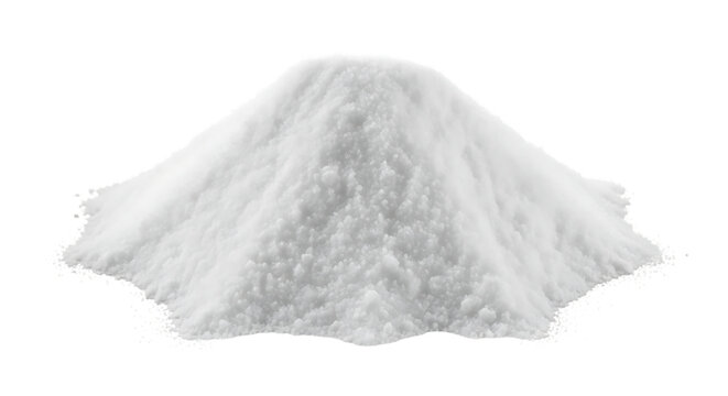 Pile of fine white crystalline powder, with granular texture, cutout, PNG isolated on white or transparent background