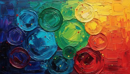 Vibrant Spectrum Art: Colorful Abstract Circles and Textured Gradient Background Design