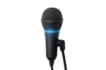 Studio microphone capturing audio, recording sound, broadcasting voice, and producing music with transparent background