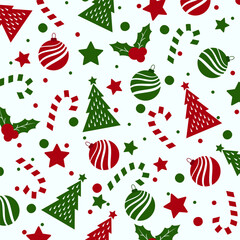 Seamless Christmas patterns with festive decorations and winter holiday elements. Wrapping paper © Cavid