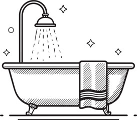 Vintage sketch vector drawing of a hand-drawn washing machine illustration in a modern kitchen design