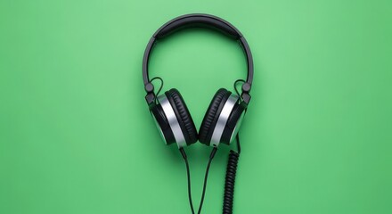 Professional headphones on a vibrant green background, perfect for podcasting and music