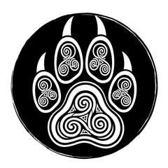 Stylized wolf paw print with celtic knot designs inside each toe © msmdesign