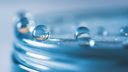 Glistening Aqua Drops: A Macro World of Purity and Reflection