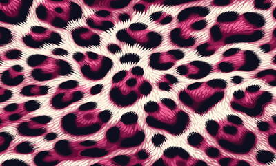 Pink leopard fur illustration featuring wild animal skin background, ideal for trendy fabric, wallpaper, and camouflage.