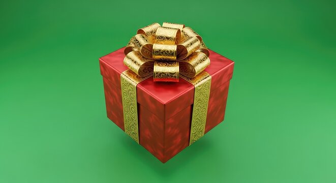 Elegant red gift box with gold bow, perfect for celebrations, holidays, and special events
