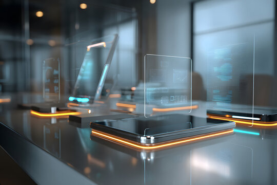 Futuristic high-tech command center with advanced screens and interactive displays used for global operations