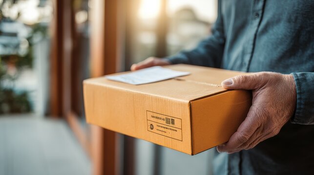 Customer Shares Feedback After a Successful Courier Delivery Experience Outside a Storefront