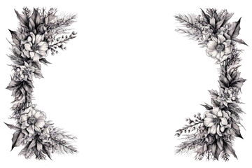 Floral Christmas frame isolated on white background, copy space