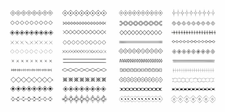 Collection of hand drawn geometric borders and dividers with diamond and line patterns