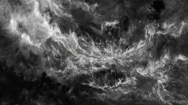 A stunning display of dark clouds swirling in the sky, evoking a sense of drama. The scene appears ominous, suggesting an approaching storm during the twilight hour.