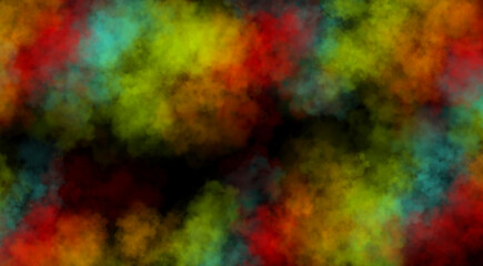 Colorful smoky texture with bright red yellow green and turquoise haze creating vibrant atmospheric transparent background