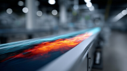 Obraz premium A futuristic smart factory interior showcasing a high-tech industrial pipeline system visualized with infrared heat mapping colors bright reds, oranges, and blues indicating temper
