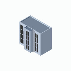 Isometric commercial and residential building. Modern architecture. Smart isometric building game assets. Business center building 3d render illustration with windows. Simple icon white colors.