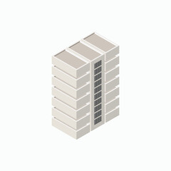 Isometric commercial and residential building. Modern architecture. Smart isometric building game assets. Business center building 3d render illustration with windows. Simple icon white colors.