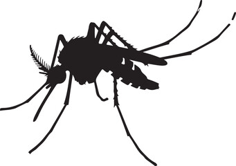 Black Silhouette of a Mosquito Insect on White Background vector illustration on transparent background