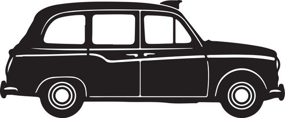 Black silhouette of a classic London taxi cab on a white background black cab vehicle on transparent background © PixelSaga MH2 