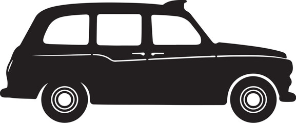 Black silhouette of a classic London taxi cab on a white background black cab vehicle on transparent background © PixelSaga MH2 