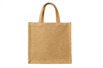 Jute tote bag with natural texture, promoting reusable, sustainable, and ecological shopping on a transparent background