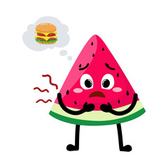 Cute Hand Drawn Hungry Watermelon Want a Burger