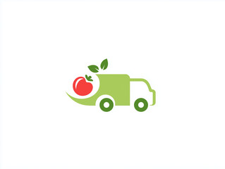 Minimal green delivery truck logo with a red apple and leaves representing eco-friendly food delivery.