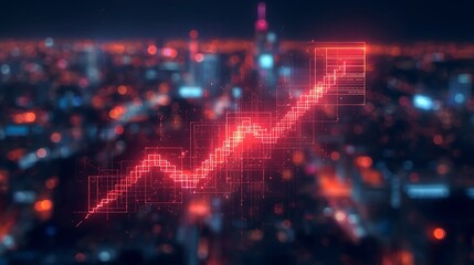 Fototapeta premium Stock market chart rising above city skyline financial growth and investment concept