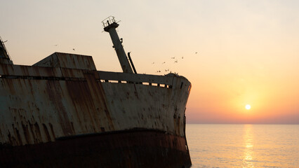 ship at sunset cyprus