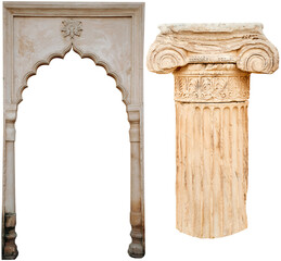 Ancient Architectural Details with Ornate Arch and Classical Column