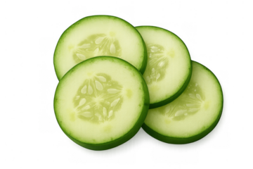 Fresh green cucumber slices showing internal texture and seeds, a healthy vegetable food ingredient on transparent background