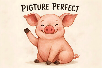 Pigture Perfect – Cute Smiling Watercolor Pig Pun Illustration