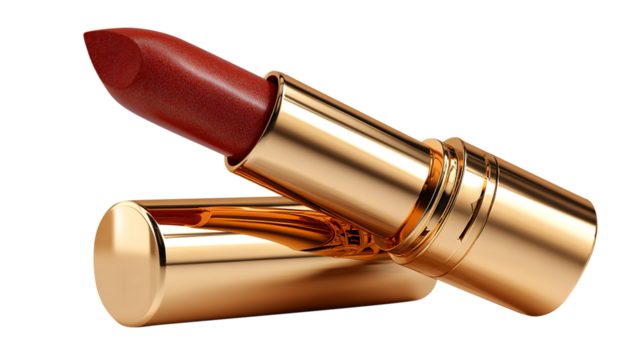 Red Lipstick with Gold Case Isolated on White makeup isolated on a transparent background