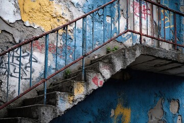 Peeling Painted Stairs with Graffiti