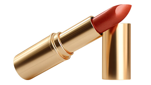 Open Gold Lipstick with Red Shimmer Bullet on White isolated on a transparent background